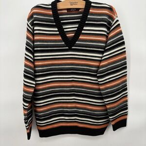 DVR Knit Mens Textured Striped Sweater Black Orange White Mens‎ Size 40 Large